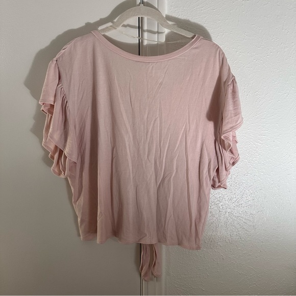 Light Blush Pink Ruffle Sleeve Top Blouse Target Medium Soft Flowy Tie Cropped - Picture 2 of 12